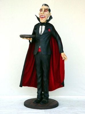 Vampir Butler mit Tablett lebensgroß 180cm für draußen aus Polyresin