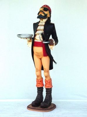 Pirat Butler mit Tablett lebensgroß 170cm für draußen aus GFK