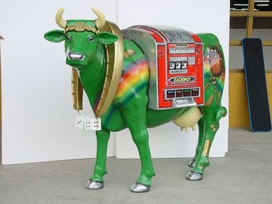Glücks Kuh Groß Casino mit Bodenbefestigung (Metalllaschen) lebensgroß 164cm für drau