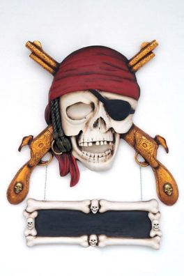 Piratenkopf mit Schild lebensgroß 100cm für draußen aus Polyresin