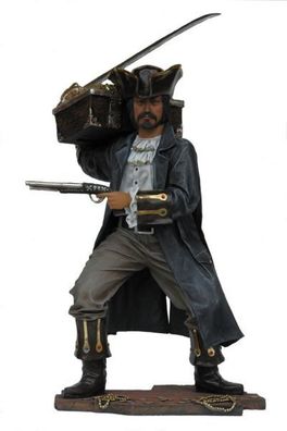 eleganter Pirat mit Schatzkiste lebensgroß 210cm für draußen aus GFK