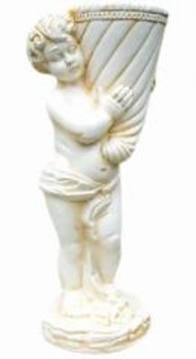 Antike Kindfigur mit Gefäß lebensgroß 70cm für draußen aus Polyresin