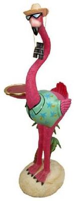 Flamingo als Butler mit Tablett lebensgroß 161cm für draußen aus Polyresin