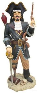 Piraten Kapitain mit Holzbein und Papagai lebensgroß 193cm für draußen aus Polyresin