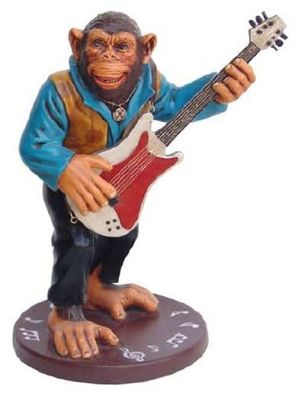 Affe an der Gitarre lebensgroß 46cm für draußen aus Polyresin