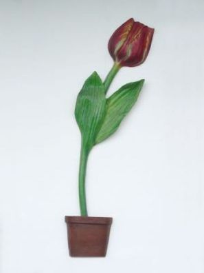 Halbe Tulpe mit dunkelroter Blüte übergroß XXL 192cm für draußen aus GFK