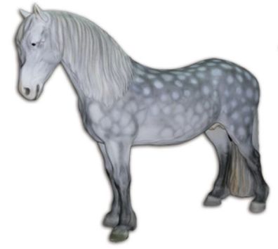 Schimmel Pferd mit Bodenbefestigung (Metalllaschen) lebensgroß 217cm für draußen aus