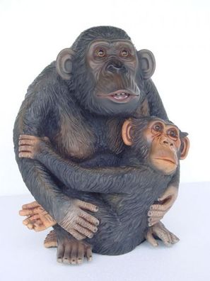 Affe mit Baby klein lebensgroß 49cm für draußen aus Polyresin