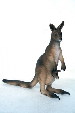 Kleines Känguru mit Baby lebensgroß 66cm für draußen aus Polyresin