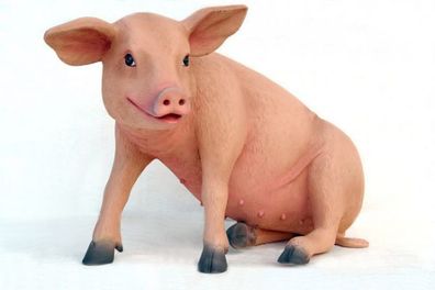 Ferkel das Schwein sitzend lebensgroß 52cm für draußen aus GFK