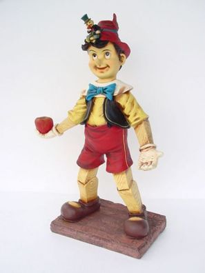 Pinocchio mit Apfel lebensgroß 108cm für draußen aus Polyresin