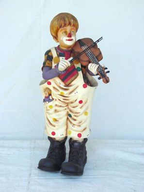 Clown mit Geige verkleinert 102cm für draußen aus Polyresin