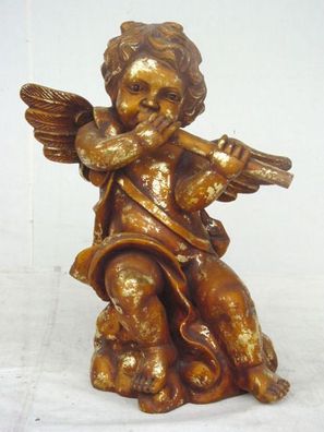 Engel stehend mit Flöte verkleinert 54cm für draußen aus Polyresin