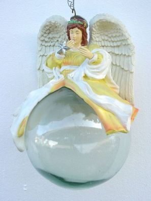 Engel sitzend auf Glaskugel verkleinert 47cm für draußen aus Polyresin