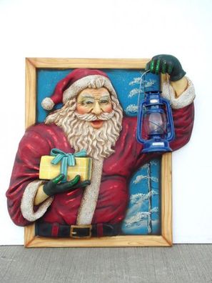 Weihnachtsmann im Fenster mit Öllaterne verkleinert 95cm für draußen aus Polyresin