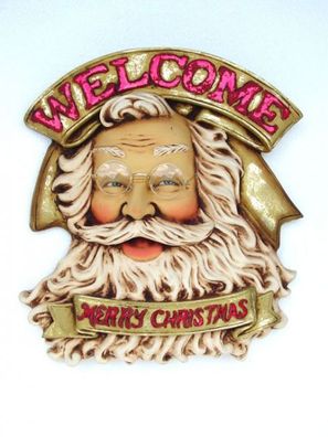 Weihnachtsmann Willkommensschild lebensgroß 43cm für draußen aus Polyresin