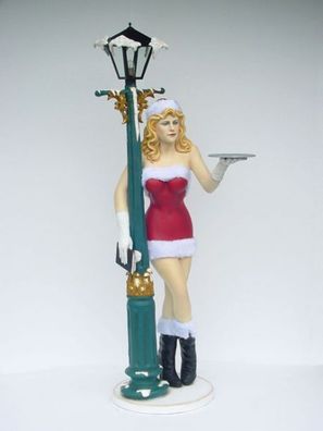 Weihnachtsgirl sexy an Laterne lebensgroß 188cm für draußen aus GFK