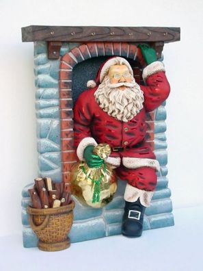 Weihnachtsmann kommt durch Kamin lebensgroß 154cm für draußen aus GFK
