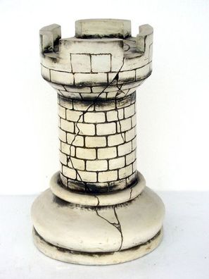 Turm Schach Weiß übergroß XXL 59cm für draußen aus Polyresin