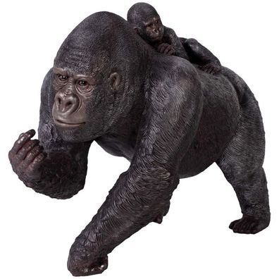 Gorilla Weibchen mit Baby lebensgroß 88cm für draußen aus GFK