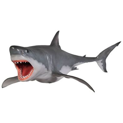 großer weißer Hai auf Metallständer lebensgroß 206cm für draußen aus GFK
