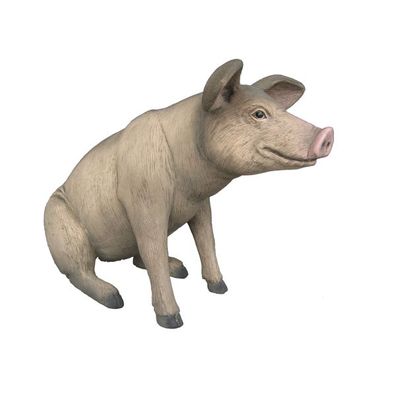 Kleines sitzendes Schwein lebensgroß 39cm für draußen aus Polyresin