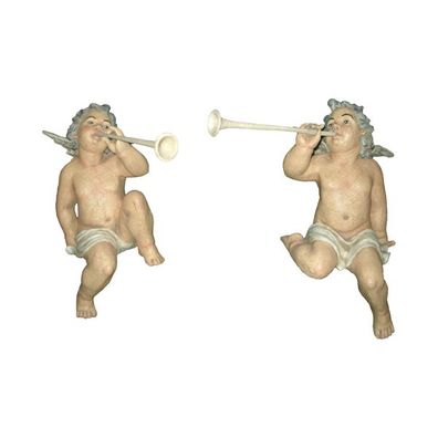 Engel mit Trompeten 2er Set verkleinert 43cm für draußen aus Polyresin