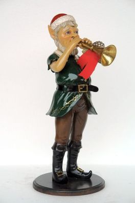 Weihnachtself mit Trompete lebensgroß 98cm für draußen aus GFK