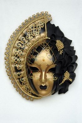 Maske Stella Gold-Schwarz vergrößert 96cm für draußen aus Polyresin
