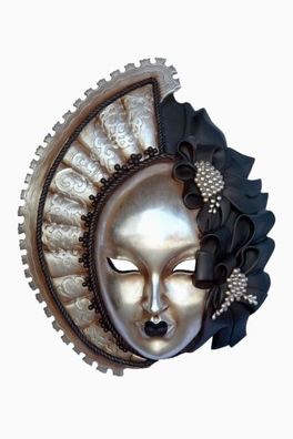Maske Stella Silber-Schwarz vergrößert 96cm für draußen aus Polyresin