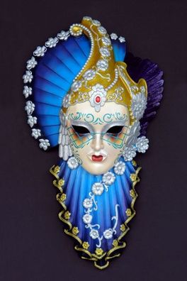 Maske Onda Blau vergrößert 97cm für draußen aus Polyresin