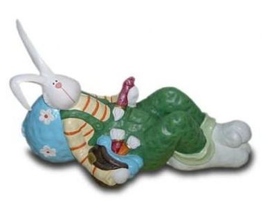 Osterhase liegend lebensgroß 38cm für draußen aus Polyresin