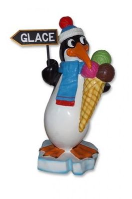 Pinguin mit Eis mit Wegweiser vergrößert 150cm fér draußen aus GFK