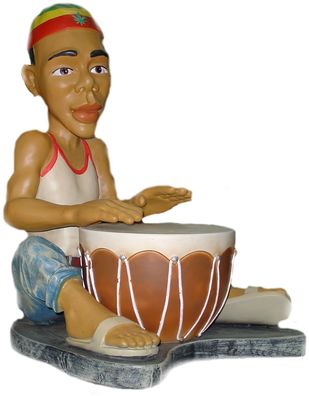 Rastamann Jamaikaner sitzend mit Trommel verkleinert 70cm fér draußen aus Polyresin