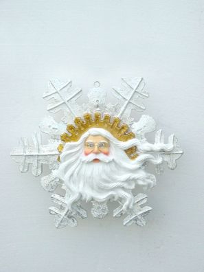 Weihnachtsmanngesicht mit Bart als Schneeflocke klein vergrößert 58cm fér draußen aus