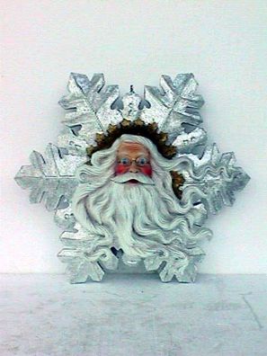 Weihnachtsmanngesicht mit Bart als Schneeflocke groß vergrößert 88cm fér draußen aus