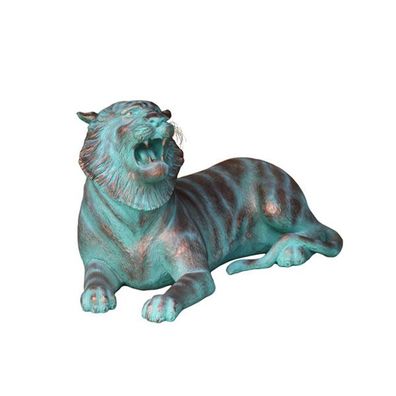 liegender Tiger in Bronzeoptik lebensgroß 61cm fér draußen aus GFK