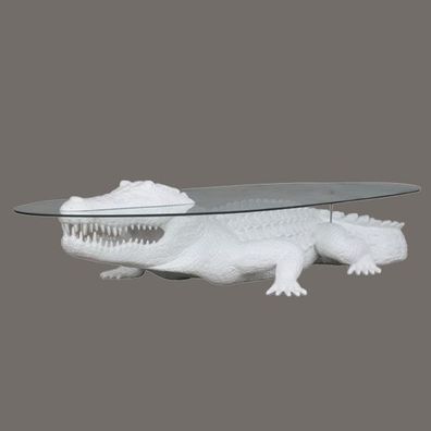 weißes Krokodil als Couchtisch lebensgroß 56cm fér draußen aus GFK