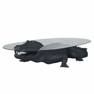 schwarzes Krokodil als Couchtisch lebensgroß 56cm fér draußen aus GFK