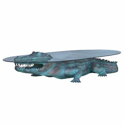 bronzefarbendes Krokodil als Couchtisch lebensgroß 56cm fér draußen aus GFK