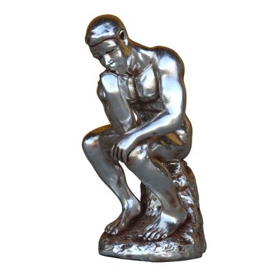 Der Denker in Silber metallic verkleinert 72cm fér draußen aus Polyresin