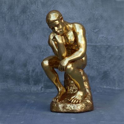 Der Denker in Gold metallic verkleinert 72cm fér draußen aus Polyresin