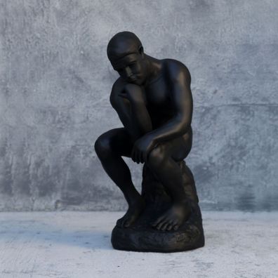 Der Denker in matt schwarz verkleinert 72cm fér draußen aus Polyresin