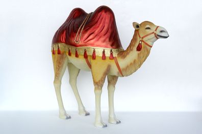 orientalisches Kamel mit rotem Tuch lebensgroß 139cm fér draußen aus GFK