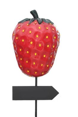 Erdbeere als Schild mit Wegweiser mit Wegweiser vergrößert 130cm fér draußen aus Poly