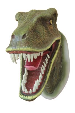 T-Rex Kopf mit offenem Maul lebensgroß 71cm für draußen aus GFK