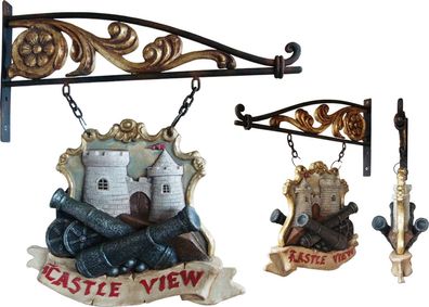 Castle View Schild beidseitig lebensgroß 19cm fér draußen aus Polyresin