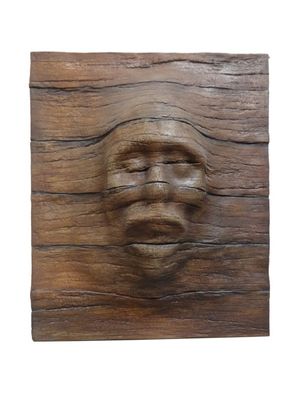 Gruseliges Gesicht Holz für Wand lebensgroß 51cm für draußen aus GFK