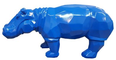 Polygonales Nilpferd Blau verkleinert 50cm fér draußen aus Polyresin