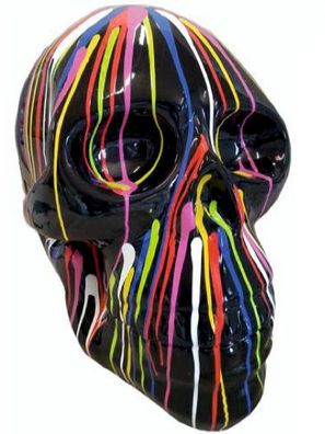 Totenkopf mit bunten Farbverlauf lebensgroß 50cm fér draußen aus Polyresin